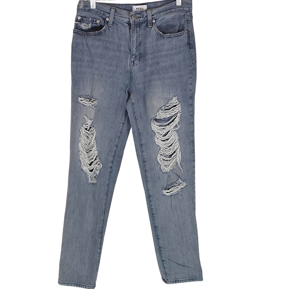 Pistola Straight Jeans Women's 28 Blue Light Wash High Rise Distressed Casual